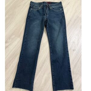 Lucky Brand Womens Straight Leg Jeans Dark Wash Raw Hem Size 4/27 Blue Denim